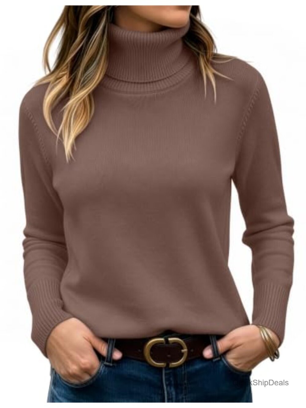 Turtleneck Sweater Long Sleeve Knit Pullover Top Side Split